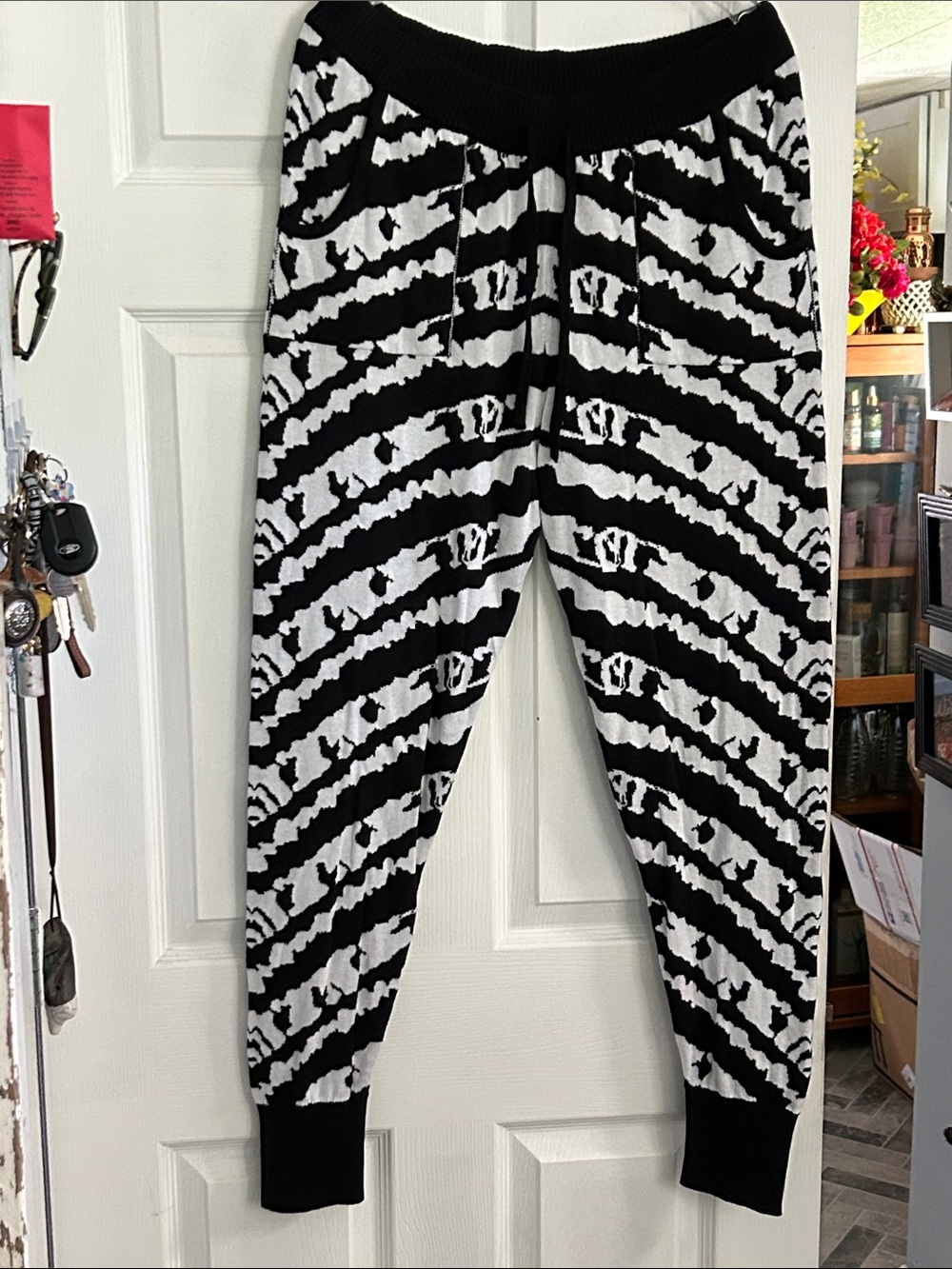Zebra-Stripe Knit Joggers for Women - Black & White